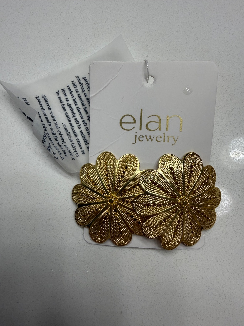 NWT Elan Jewelry Gold Floral Statement Earrings